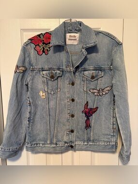 Aritzia Little Moon Diantha Embroidered Denim Patch Jean Jacket XSmall XS